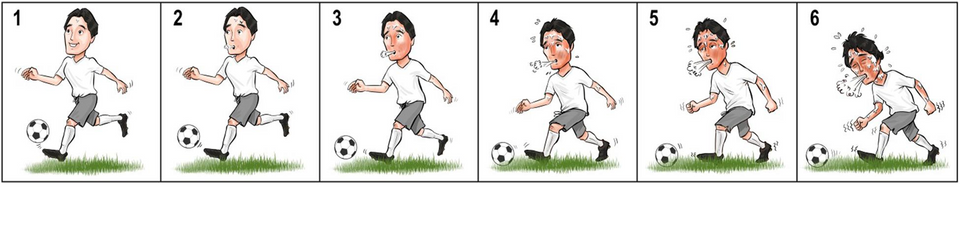 Cartoon of a soccer player exerting different levels of effort.